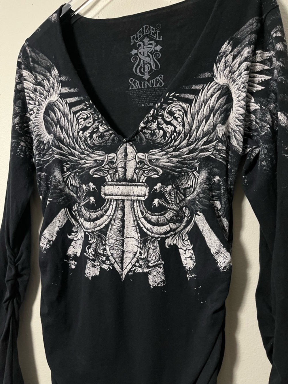 Affliction American Customs Diamond Motors T-Shirt Size XL Long Sleeve Bling - Picture 4 of 9